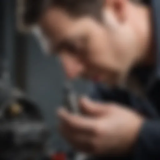 Mechanic inspecting Briggs & Stratton 140cc spark plug