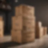 A collection of medium size moving boxes stacked neatly