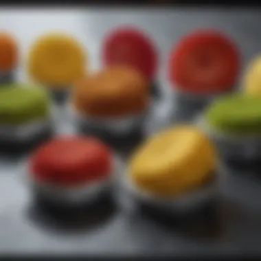 Variety of metal dish scrubbers lined up neatly