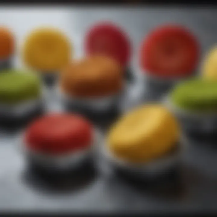 Variety of metal dish scrubbers lined up neatly
