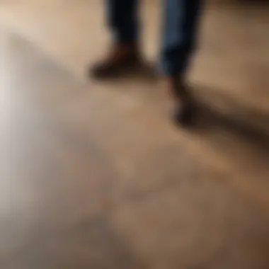 Meticulously inspecting linoleum flooring for damage