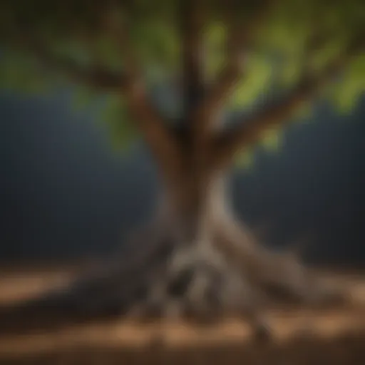 Healthy tree roots absorbing nutrients