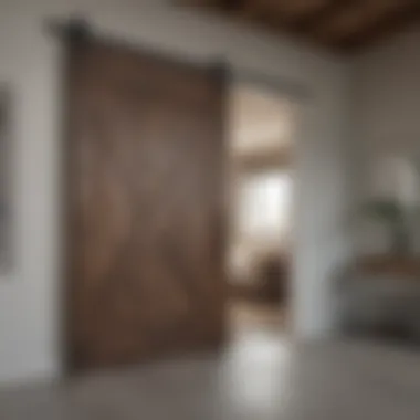 Sleek modern barn door with floor guide in a contemporary setting