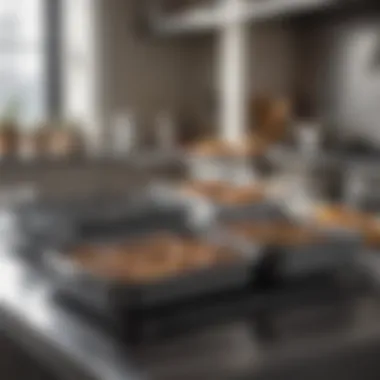 Variety of roaster pans displayed in a modern kitchen setting