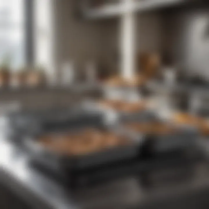 Variety of roaster pans displayed in a modern kitchen setting