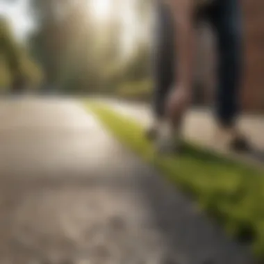 Chemical moss killer being applied to a driveway