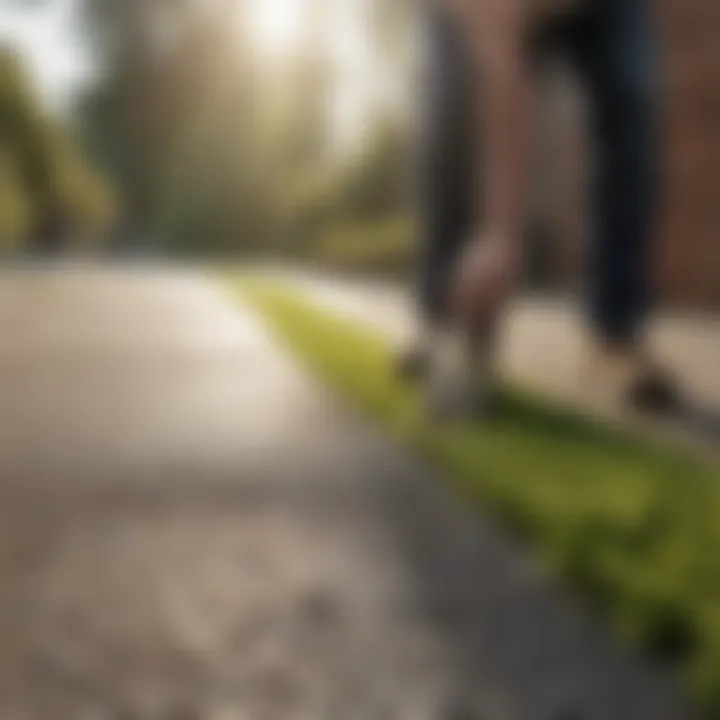 Chemical moss killer being applied to a driveway