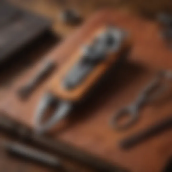 A beautifully designed multi-tool resting next to a vintage leather notebook, highlighting functionality and aesthetics.