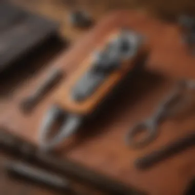 Versatile Multi-Tool for Everyday Tasks A beautifully designed multi-tool resting next to a vintage leather notebook, highlighting functionality and aesthetics.