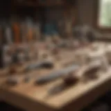 A sophisticated toolset arranged neatly on a wooden workbench, showcasing quality craftsmanship.