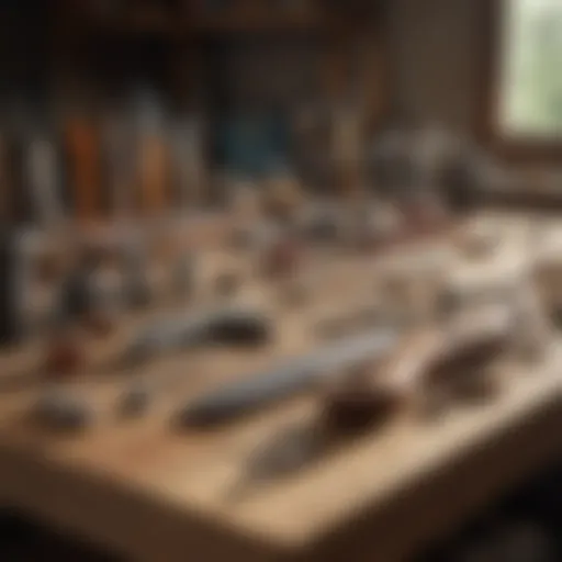 A sophisticated toolset arranged neatly on a wooden workbench, showcasing quality craftsmanship.