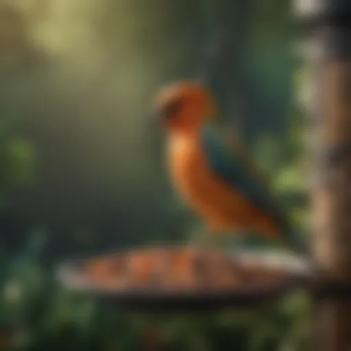 Colorful bird perched on a feeder filled with premium bird food