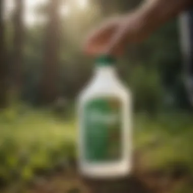 Organic Pre-Emergent Herbicide for Weed Control Hand Holding Organic Pre-Emergent Herbicide Bottle
