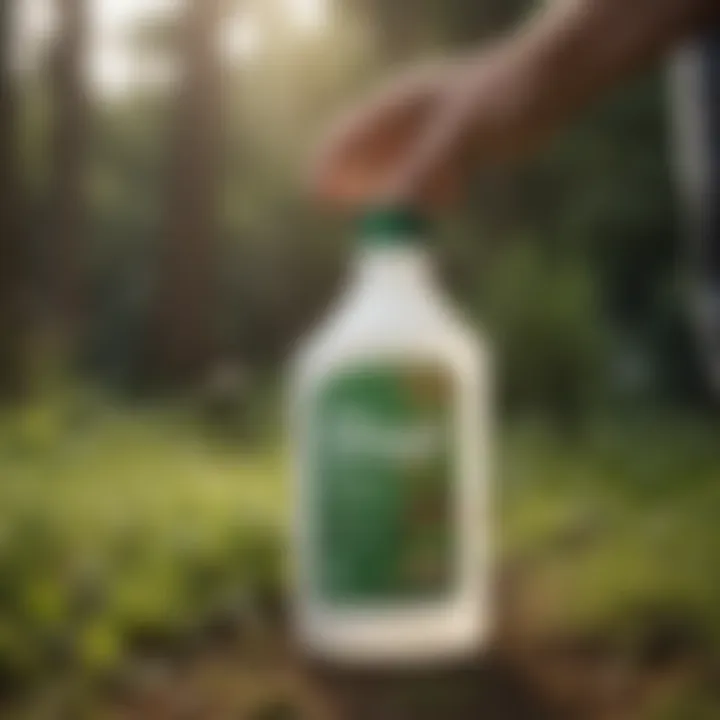Organic Pre-Emergent Herbicide for Weed Control Hand Holding Organic Pre-Emergent Herbicide Bottle