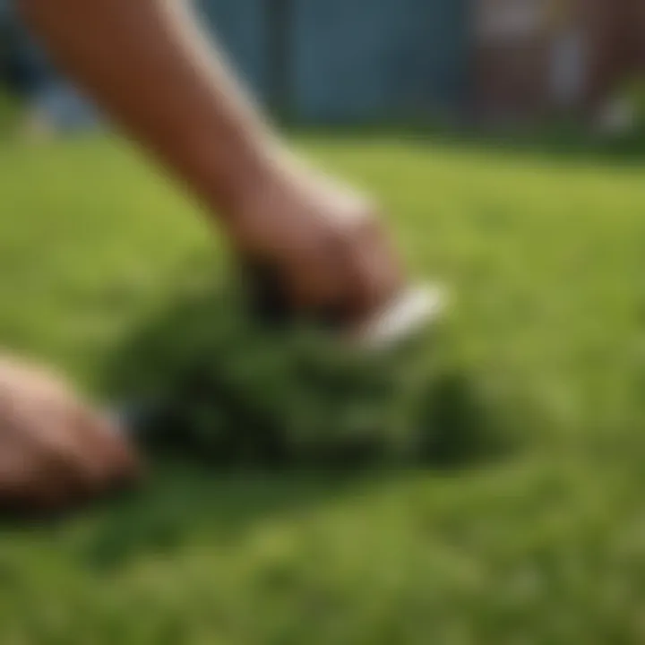 Close-Up Weed Removal Technique for Lawns Close-Up of Weed Being Removed from Grass