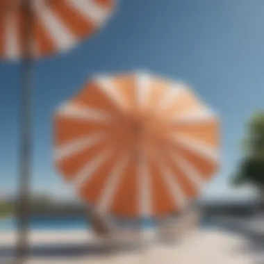 Elegant orange and white patio umbrella against a blue sky