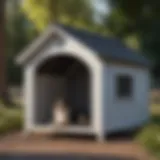 A stylish outdoor dog kennel with a sturdy roof and floor