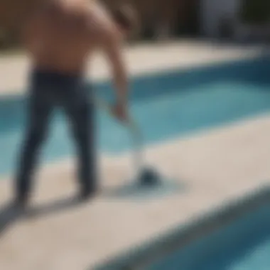 A pool liner being patched using repair kit