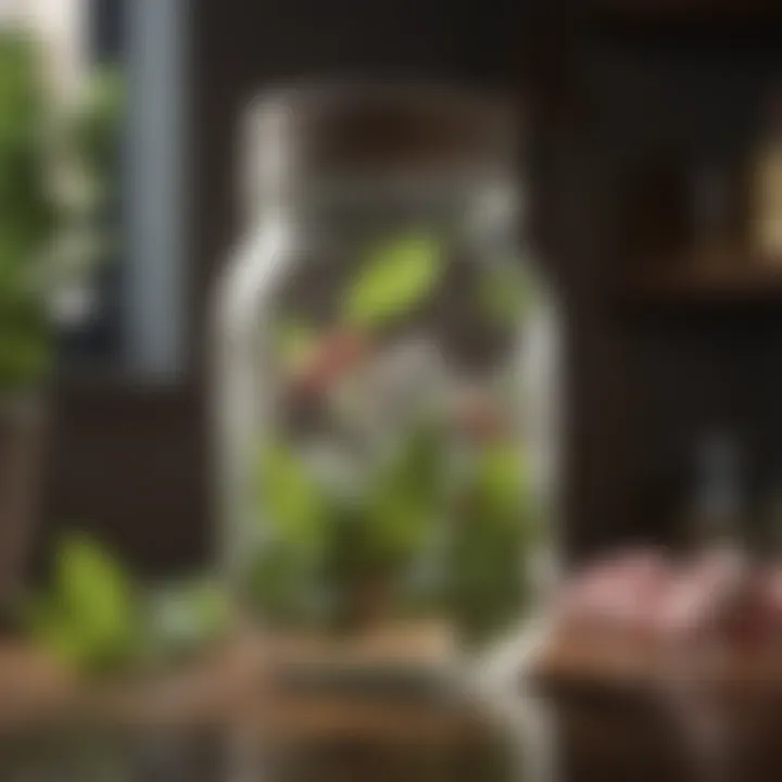 Fresh peppermint leaves in a glass jar