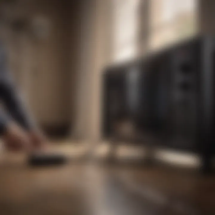 Person safely using extension cord with TV