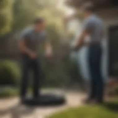 Utilizing a Black Garden Hose for Outdoor Cleaning A person using a black garden hose for outdoor cleaning tasks