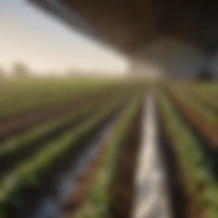 Plastic sheeting protecting crops in agricultural field