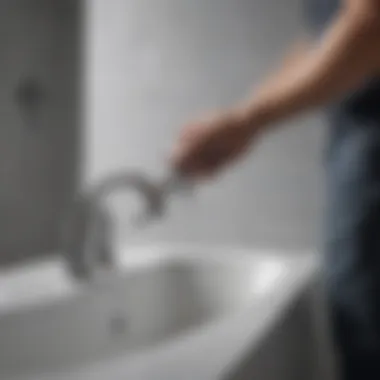 Skilled Plumber Replacing Faucet Handles Plumber fixing bathtub faucet handles with precision