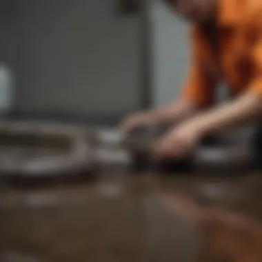 Illustration of a plumber performing maintenance on a drain snake