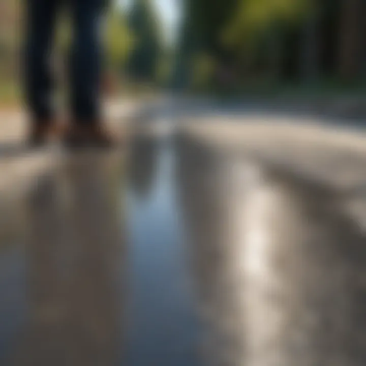Professional contractor inspecting driveway