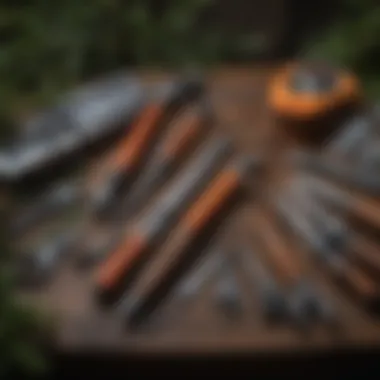 Meticulous Array of Trimming Tools Professional tree trimming tools in meticulous arrangement