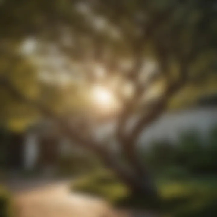 Serenity of Pruned Tree Branches Pruned tree branches in a serene garden setting