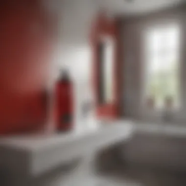 RedGard Product Display in Bathroom Setting RedGard shower waterproofing container on a pristine bathroom surface