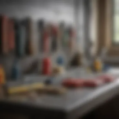 Organized Waterproofing Tools Setup RedGard shower waterproofing tools neatly arranged on a workbench
