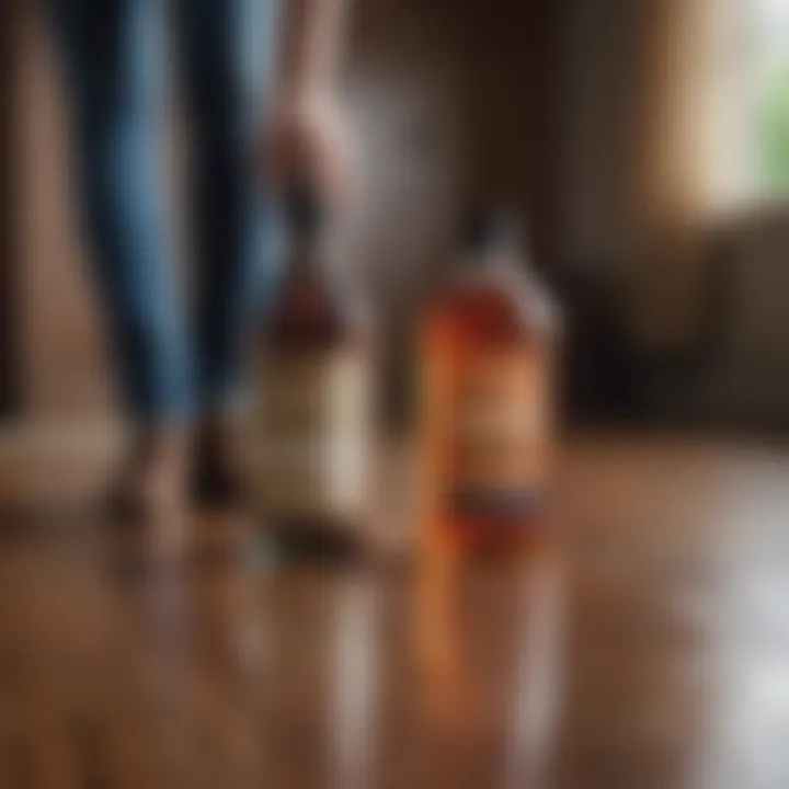 Customer holding Rejuvenate hardwood floor cleaner bottle