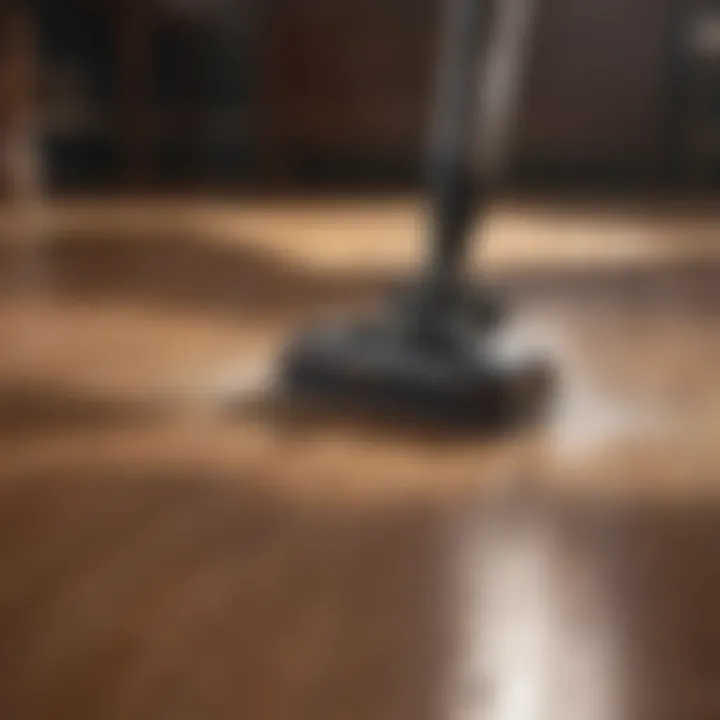 Close-up of Rejuvenate hardwood floor cleaner in action
