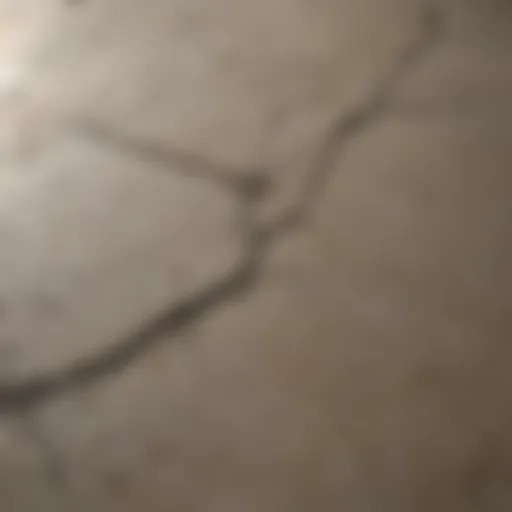 Close-up view of flaking concrete surface highlighting deterioration patterns