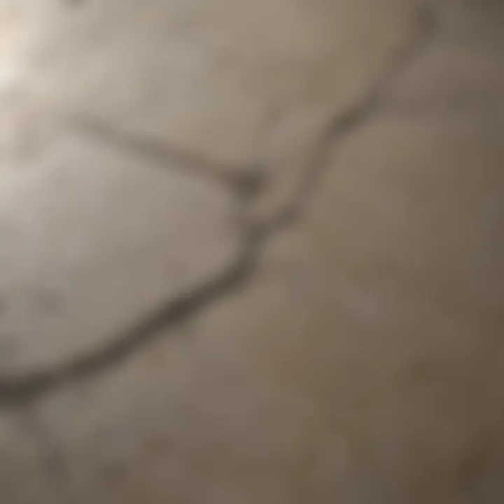 Close-up view of flaking concrete surface highlighting deterioration patterns