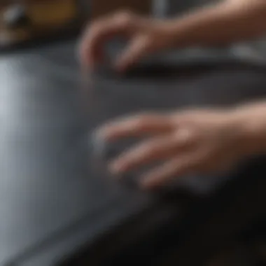 Precise Adhesive Application A person carefully applying adhesive to a screen patch