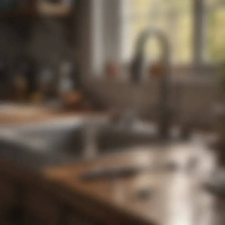 Tools laid out for faucet repair tasks
