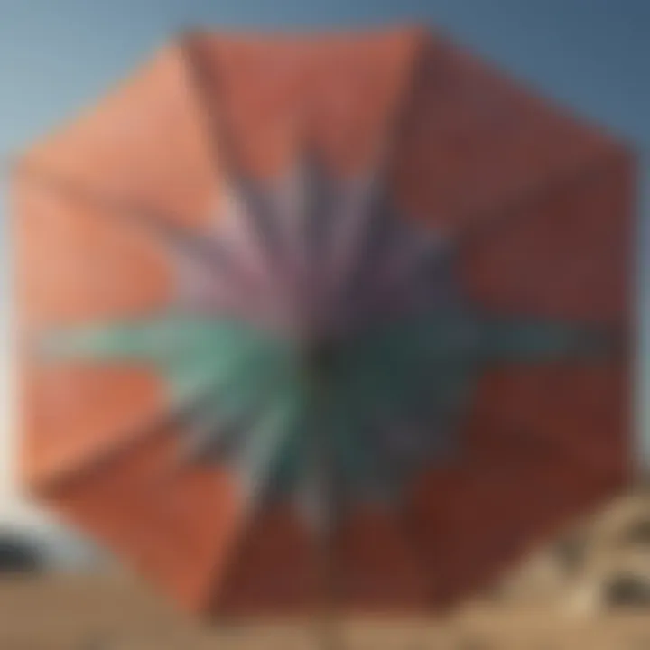 Outdoor umbrella transformed with geometric fabric paint pattern