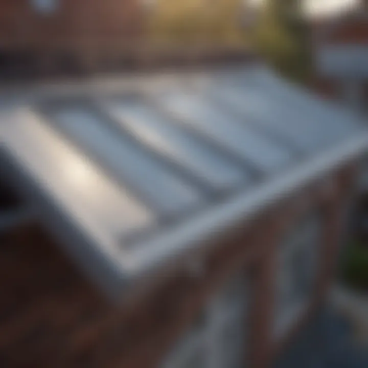 An exterior view of a roof with roof-mounted gutter hangers