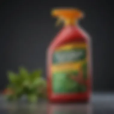Close-up of Roundup Poison Ivy Plus Tough Brush Killer spray bottle in action