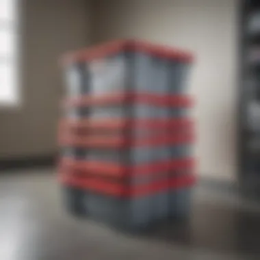 Stacked Rubbermaid Storage Totes Multiple Rubbermaid storage totes stacked for efficient storage