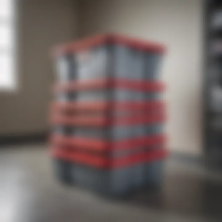 Stacked Rubbermaid Storage Totes Multiple Rubbermaid storage totes stacked for efficient storage