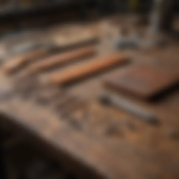 Different types of rust kutters displayed on a workbench