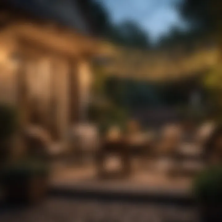 Rustic Outdoor Fairy Lights Enhancing Cozy Outdoor Sitting Area