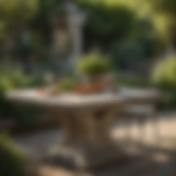 Rustic Stone Garden Table Surrounded by Greenery