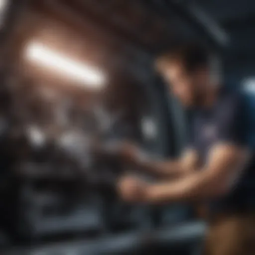 Mechanic inspecting RV engine compartment