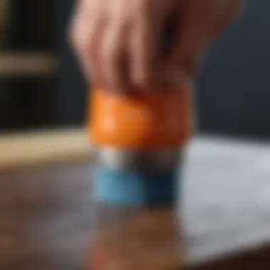 Precision Usage of Sander Cleaning Stick Close-up of sander cleaning stick in action