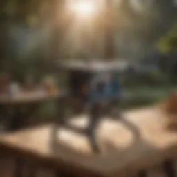 A sturdy and portable table saw stand in an outdoor woodworking setup